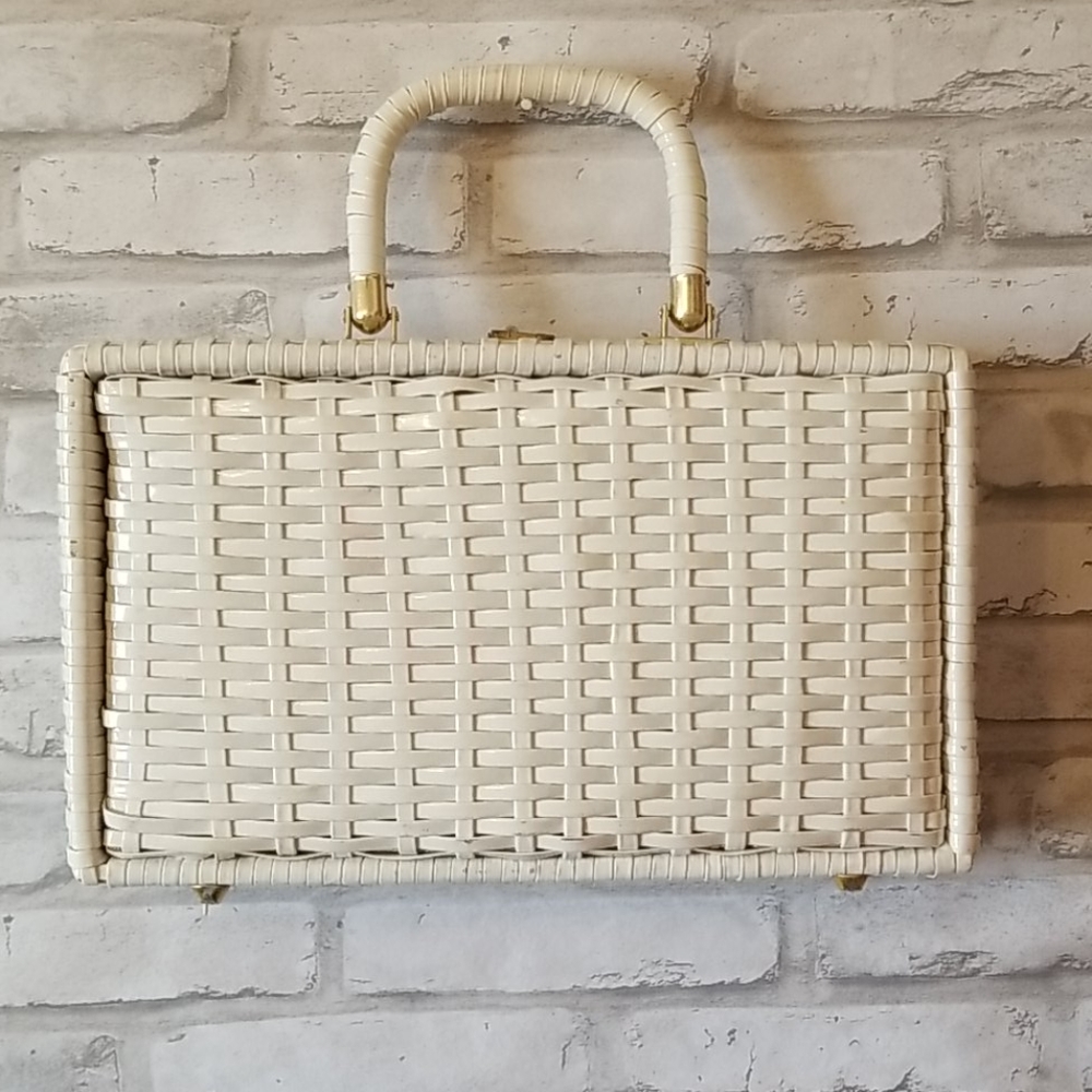 Vintage wood panel purse wicker look - Picture 6 of 8